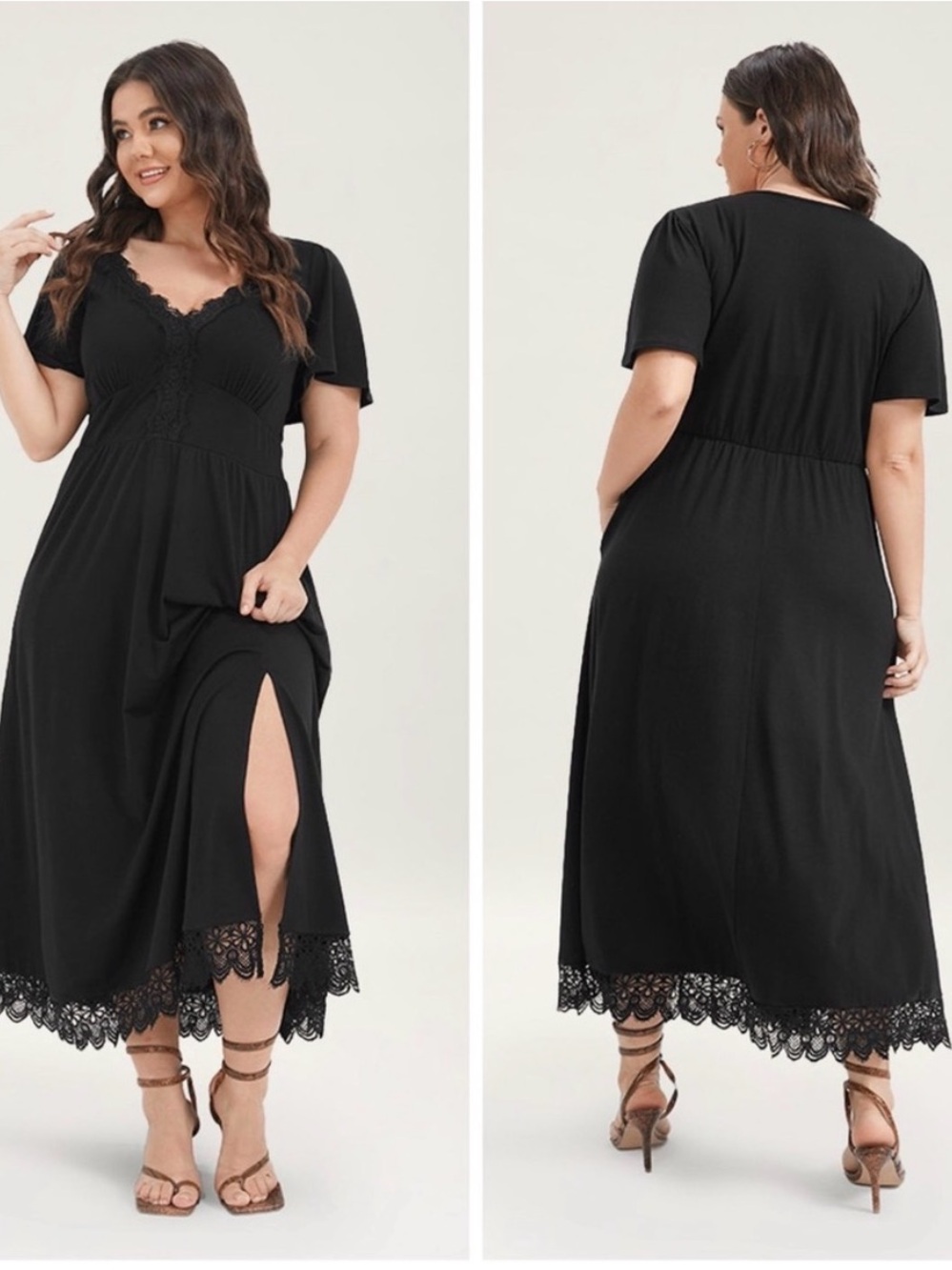 BloomChic Black Lace-Trim Maxi Dress